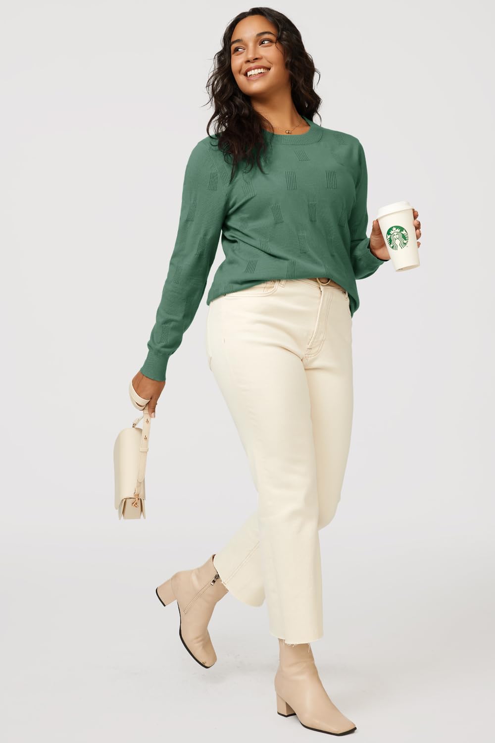 Arach&Cloz Womens Spring Tops 2024 Trendy Fashion Long Sleeve Shirt Knit Christmas Sweater Dressy Casual Clothes Green