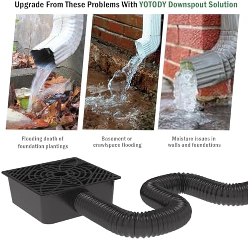 Gutter Downspout Extensions,Catch Basin Low Profile Downspout Extender | No Deep Dig Catch Basin, Flexible Pipe Extension to 5.1ft, Protect House Foundation