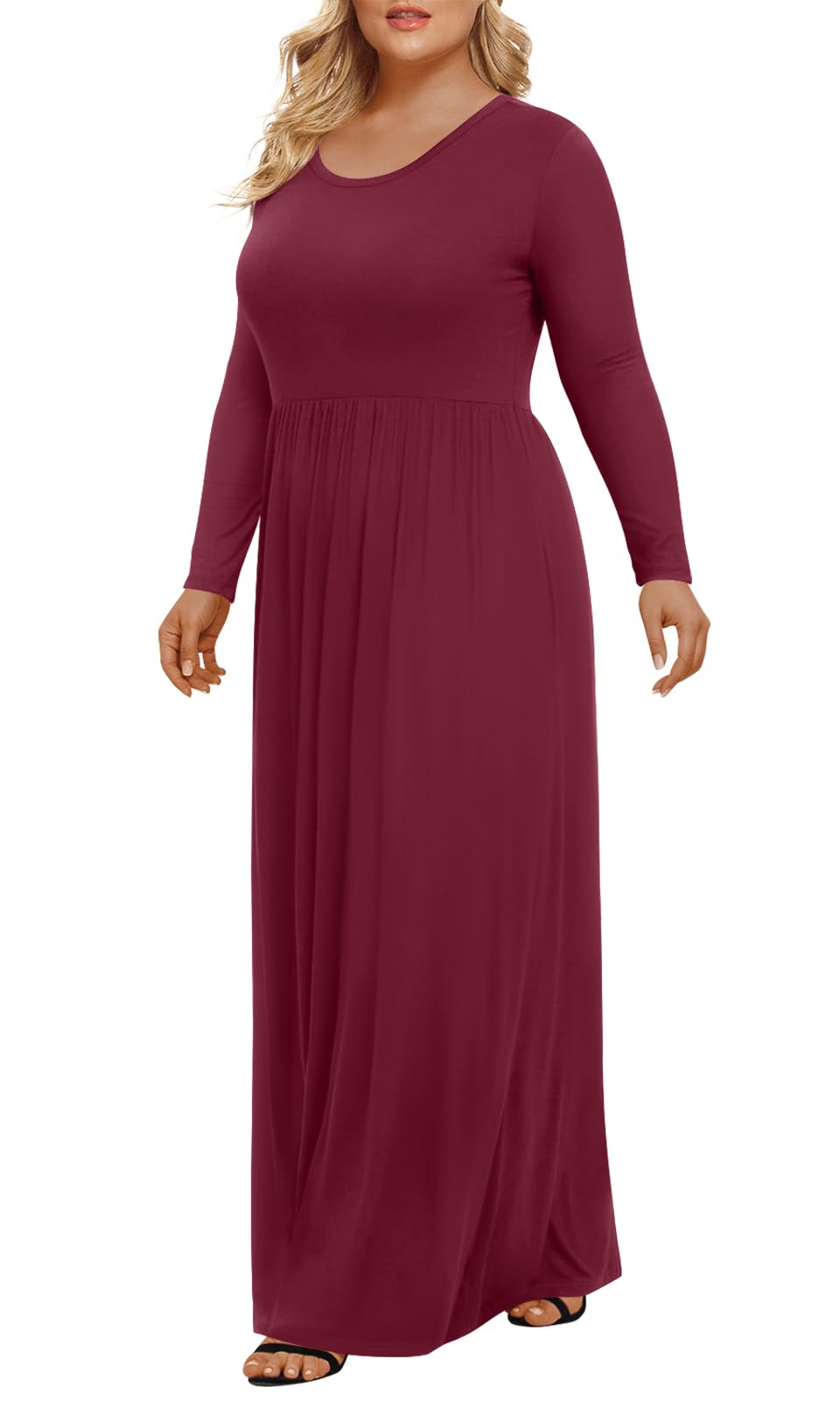 LONGYUAN Women Plus Size Dresses Christmas Casual Long Sleeve Comfy Maternity Dress with Pockets Burgundy 2XL