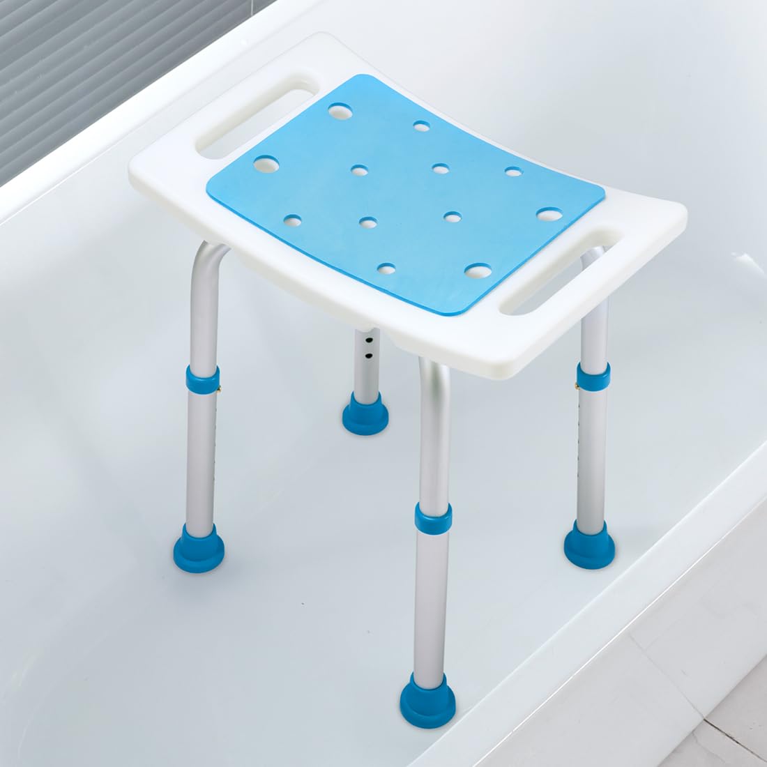 FSA/HSA Eligible Shower Stool 350lbs Bath Seat Chair, Tool-Free Assembly Height Adjustable Bath Bench with Padded Seat for Seniors, Elderly, Disabled, Handicap by Health Line Massage Products