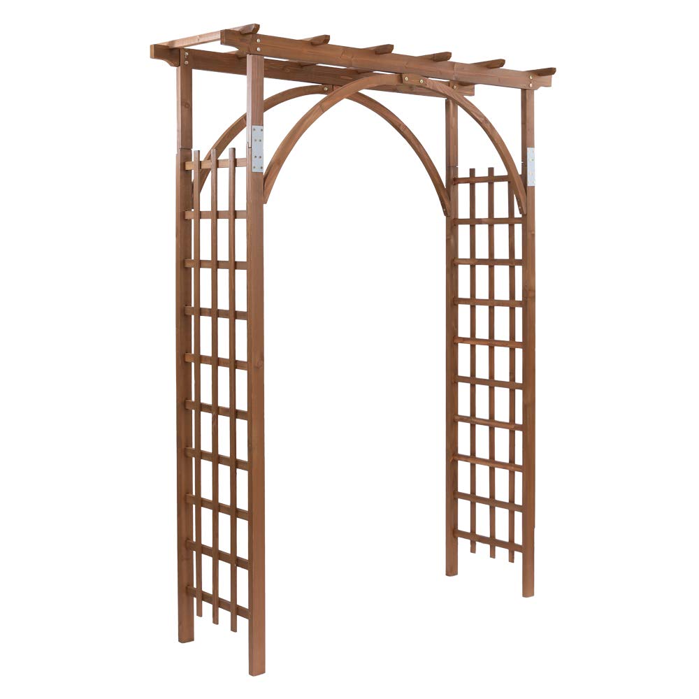 VINGLI 85in Wooden Arbor Garden Arch, Wedding Arch for Ceremony, Wood Trellis for Plant Climbing, Christmas Decor Pergola for Garden Backyard, Lawn (Brown)