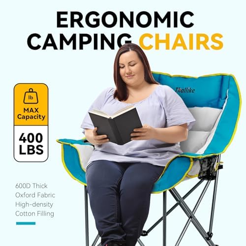 Oversized Camping Chair for Adults – Heavy Duty Folding Chair with Cup Holders, Storage Pocket & Carry Bag – Outdoor Padded Camp Chair for Camping, Backyard, Fishing & Sports – Supports 400lbs