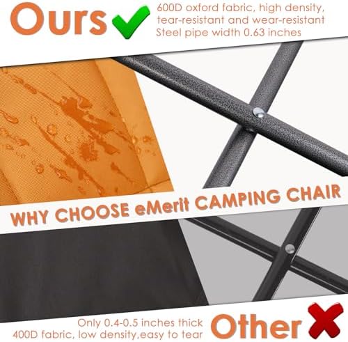 EMERIT Oversized Double Duo Camping Chair Folding Camping Loveseat 2 Person Camping Couch Heavy Duty Lawn Chairs for Outside with Padded Seats & Armrests-Support 650LBS