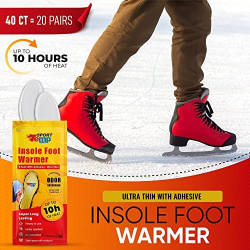 Insole Foot Warmers - Up to 10 Hours of Heat, Easily Apply with Adhesive - Ultra Thin, Easy, All Natural - Air Activated, Odorless Hot Insole Warmers - Sport Temp