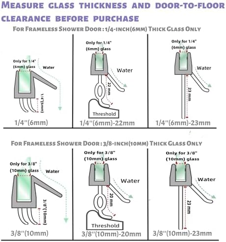 2-Pack Frameless Shower Door Bottom Seal (3/8'' X 39'') Clear Glass Shower Door Seal Strip Shower Door Sweep can Covers up to 23mm Gap - Stop Leaks