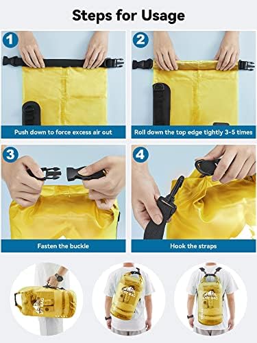 HEETA Dry Bag Waterproof for Women Men, 5L/10L/20L/30L/40L Roll Top Lightweight Dry Storage Bag Backpack with Phone Case for Travel, Swimming, Boating, Kayaking, Camping & Beach, 11 Transparent Colors