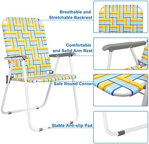 VINGLI Patio Lawn Webbed Folding Chairs Set of 2, Outdoor Beach Chair Portable Dining Chair for Outdoor Yard, Garden (Yellow, Classic)