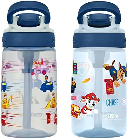 Contigo Paw Patrol Kids 14oz Plastic Water Bottles Aubrey Design with Spill-Proof Lid Silicone Straw 2-Pack Convenient for Travel/Home/School Use Dishwasher Safe