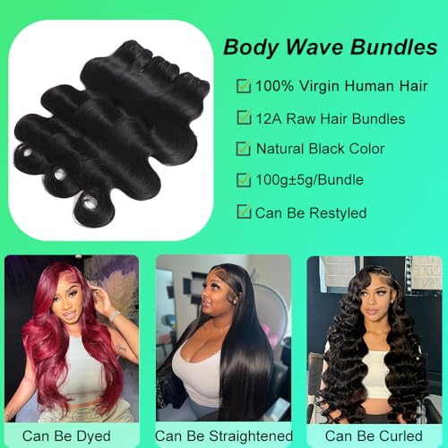 12A Raw Body Wave Bundles Human Hair 20 22 24 Inch Human Hair Bundles 100% Unprocessed Brazilian Virgin Human Hair Extensions 3 Bundles Deals Human Hair Natural Black Quick Weave Bundles for Women