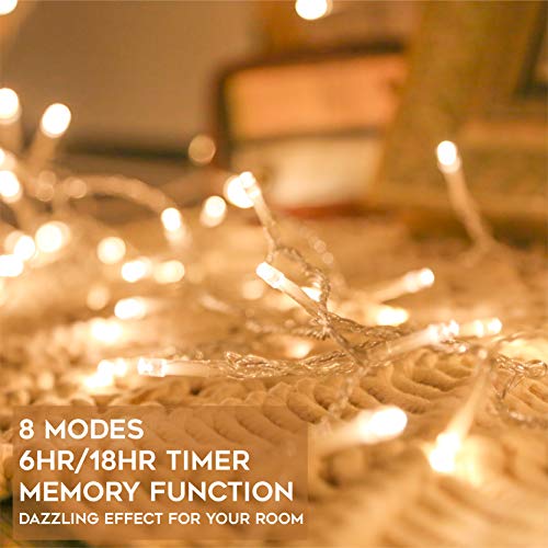 suddus 200 Led Connectable Christmas Lights Outdoor Waterproof, 66ft Fairy Lights Plug in with Remote, Warm White Christmas Tree Light Indoor for Xmas Holiday, Party, Porch, Patio, Garden Decor