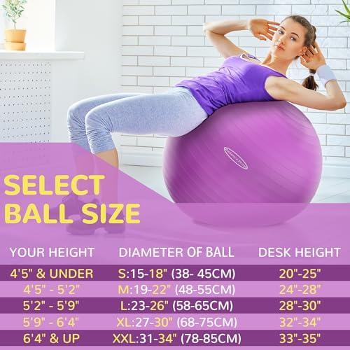 Anti-Burst and Slip Resistant Exercise Ball - Yoga, Fitness, Birthing Ball With Quick Pump, 2,000-Pound Capacity, Multiple Colors and Sizes