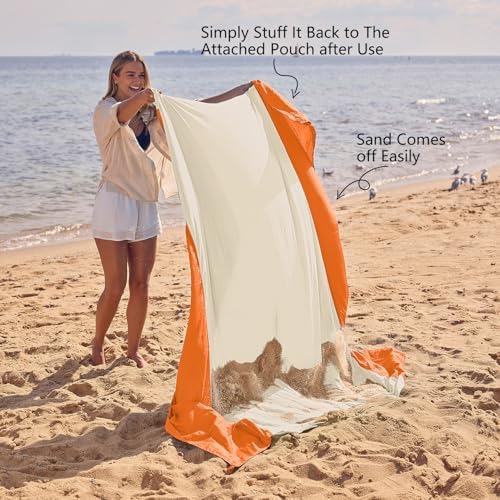 WEKAPO Beach Blanket Sandproof Waterproof, Extra Large Beach Mat, Oversized & Compact Sand Free Mat Quick Drying, Lightweight & Durable with 6 Stakes & 4 Corner Pockets
