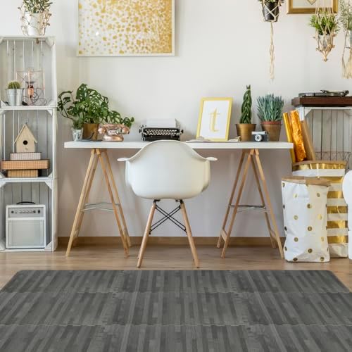 Sorbus 48Sq. Ft. Wood Grain Floor Tiles Foam Mat EVA Interlocking Mats Tile 3/8-Inch Thick Flooring Wood Puzzle Exercise Mats w/Borders - Home Playroom Basement, Apartment, Trade Show, Baby, Dance