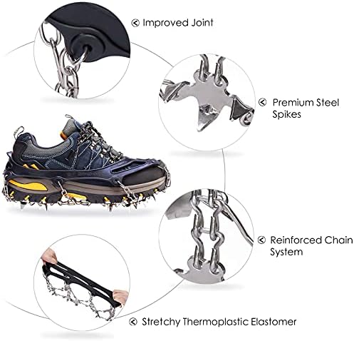 Crampons Ice Cleats Traction Snow Grips for Boots Shoes Women Men Anti Slip 19 Stainless Steel Spikes Safe Protect for Hiking Fishing Walking Climbing Mountaineering