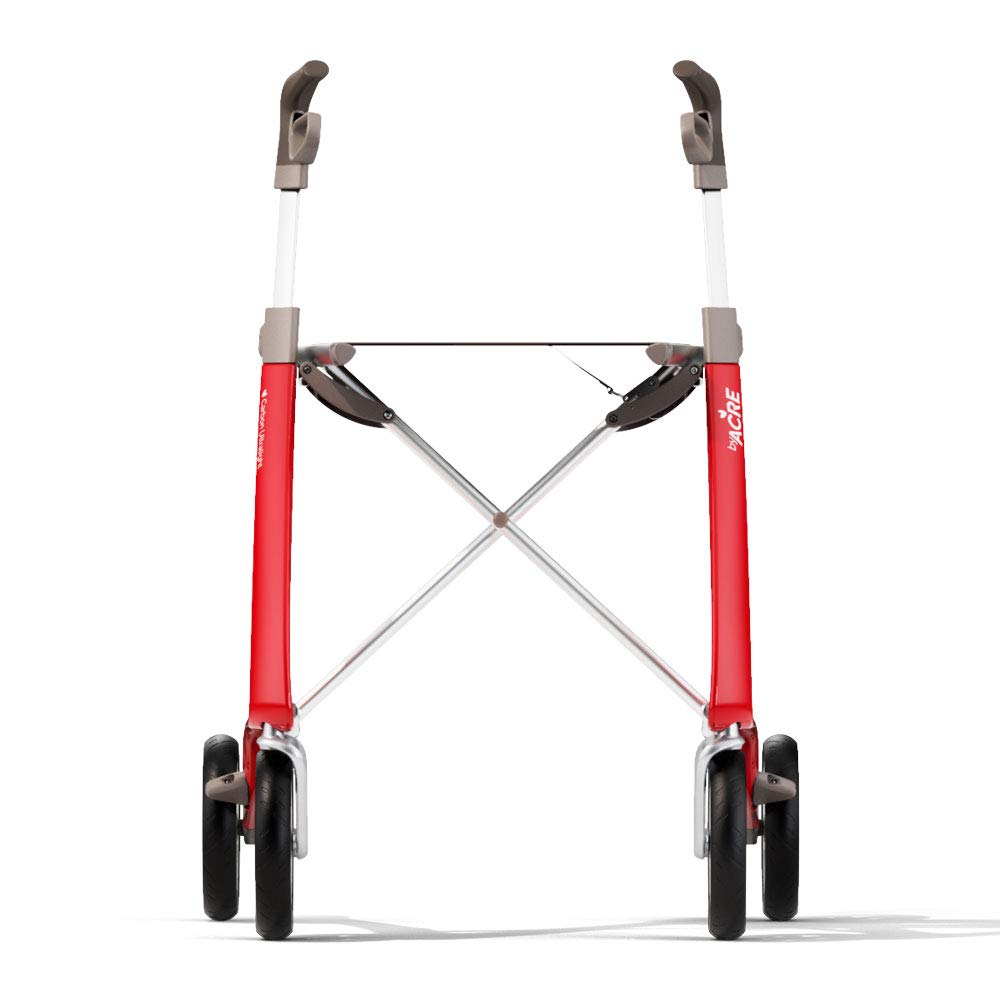 byACRE Carbon Ultralight Rollator Walker with Organizer Bag, Red, Regular Track