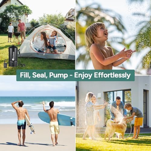 DR.PREPARE Camping Shower, 4 Gallons/5 Gallons Portable Shower with Rechargeable Electric Pump, Outdoor Shower Bag for Camping, Hiking, Traveling, Beach