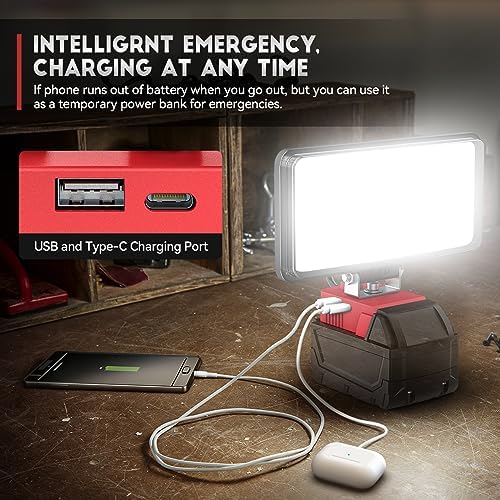 LED Work Light for Milwaukee 18v Battery, Ecarke 7'' 100W Cordless Work Lights 10000 Lumens of Brightness for m18 Battery Light with Low Voltage Protection&USB & Type-C Charger Port for car Repairing