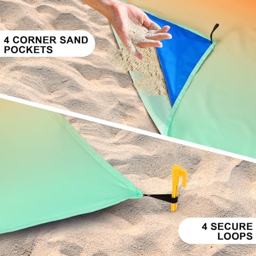 Beach Blanket Waterproof Sandproof Beach Mat 79" X 83" /10'x9'for 2-8 Adults Quick Drying Outdoor Picnic Mat Beach Accessories for Travel, Camping, Hiking