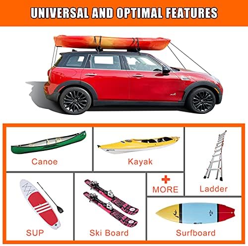 MeeFar Universal Car Soft Roof Rack Pads Luggage Carrier System for Kayak Surfboard SUP Canoe Include 2 Heavy Duty Tie Down Straps, 2 Tie Down Rope, 2 Quick Loop Strap and Storage Bag