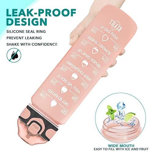 Enerbone 32 oz Water Bottle with Times to Drink and Straw, Motivational Drinking Water Bottles with Carrying Strap, Leakproof BPA & Toxic Free, Ensure You Drink Enough Water for Fitness Gym Outdoor