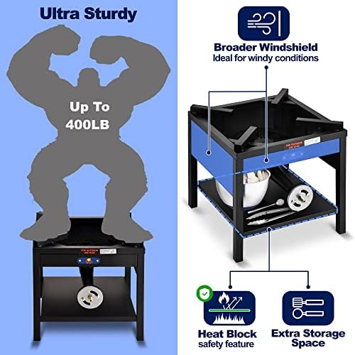 ARC Single Burner Propane Stove, 200,000BTU Cast Iron High Pressure Outdoor Propane Burner Cooker,16.5"Heavy Duty Square Stove, Great For Outdoor Cooking Turkey Fry,Seafood Boil,Homebrewing