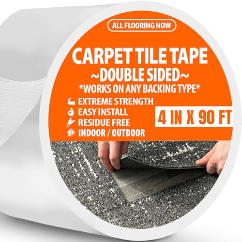 Carpet Tape Double Sided Heavy Duty Wide Carpet Tile Tape 4inx90ft Rug Gripper Indoor Outdoor Grip Tapes for Area Rugs on Hardwood Vinyl Concrete Wood Turf Floor Adhesive Two Stick
