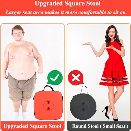 Fishboy Upgraded Square Collapsible Stool, 400lbs Max Weight, Lightweight But Sturdy, Portable Retractable Folding Telescoping Foldable Camping Stool for Adults Outdoor Fishing Hiking Travel BBQ