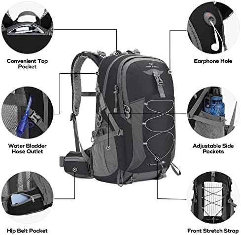 Maelstrom Hiking Backpack,Camping Backpack,40L Waterproof Hiking Daypack with Rain Cover,Lightweight Travel Backpack,Black