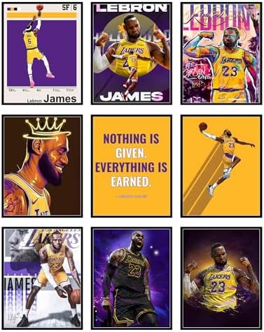 BigWig Prints LeBron James Poster Set - LeBron Posters for Walls, Lakers Bedroom Wall Decor, Basketball Room Decor for Boys, Gifts for Lakers Fan, Basketball Artwork - Unframed Set Of 9 (8x10”)