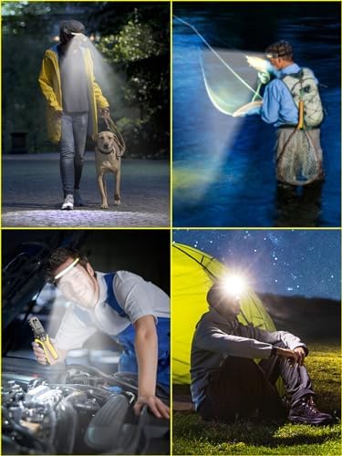 Headlamp Rechargeable, 230° Wide Beam LED Headlamp 2 Pack, Head Lamps LED Rechargeable Super Bright, Motion Sensor Rechargeable Headlamp USB C, 5 Modes Hard Hat Light, Head Flashlight for Adults