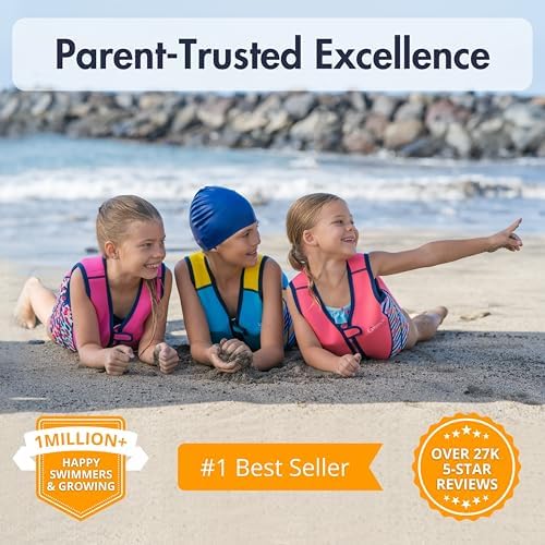 Limmys Premium Kids Swim Vest - Toddler Swim Jacket and Buoyancy Swimming Aid - Modern Design Swimming Vest for Boys, Girls and Babies - Drawstring Bag Included