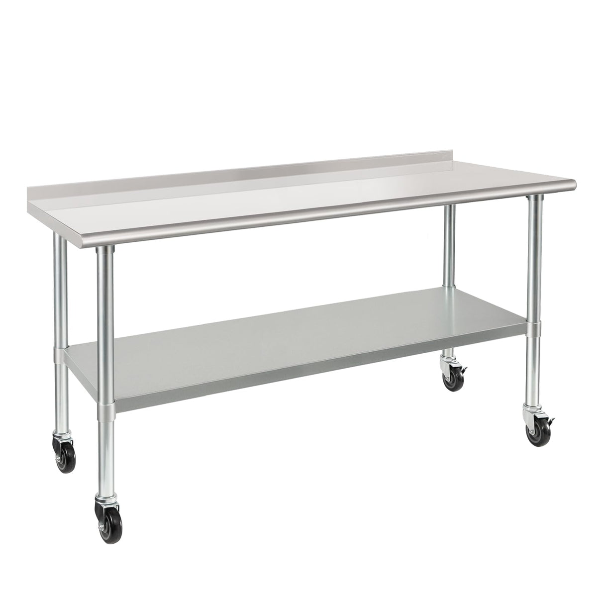 HARDURA Stainless Steel Table 24 x 72 Inches with Wheels Casters NSF Heavy Duty Commercial Prep Table with 2” Backsplash and Adjustable Undershelf for Restaurant Kitchen Home and Hotel