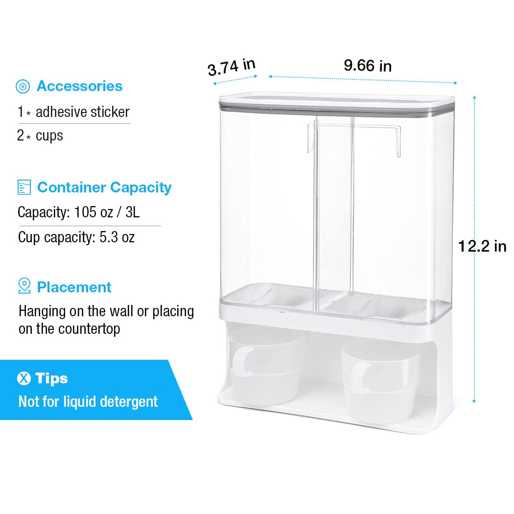 Conwomin Laundry Dispenser, Wall Mounted Laundry Dispenser with 2 Cups, Laundry Container (105 oz)
