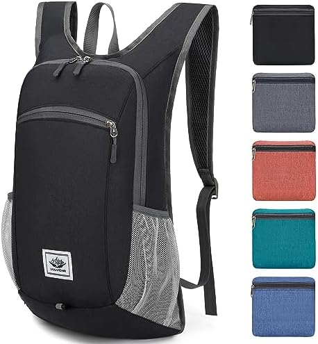 Esup 15L Lightweight Hiking Backpack Foldable Small Travel Backpack Packable Camping Backpack for Women Men (Black)
