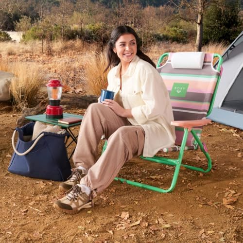 Roxy Beach Chair – Lightweight Folding Chair with Adjustable Recline and Cup Holder – Portable and Durable Chairs for Beach, Camping, or Outdoor Events