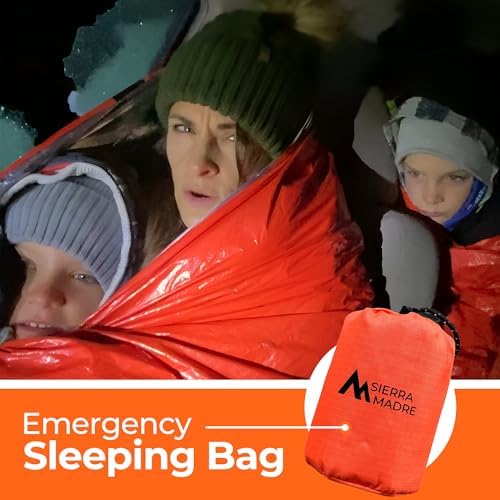 Sierra Madre Emergency Sleeping Bag – Ultralight, Waterproof Mylar Thermal Bivy Sack Tent for Hiking, Bug-Out Bags, Survival Kits – Emergency Survival Space Blanket for Heat Retention 5 Pack