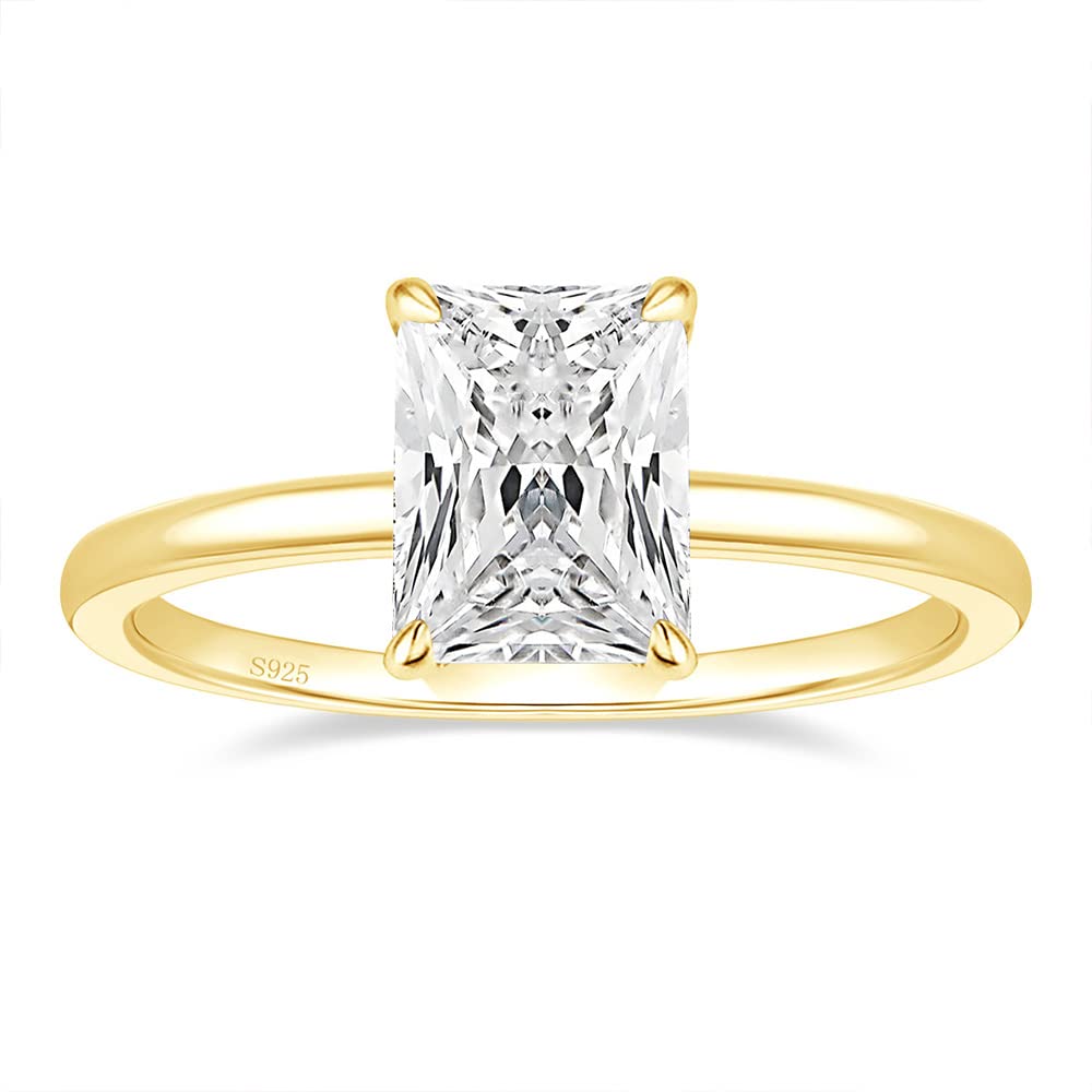 EAMTI 3CT 925 Sterling Silver 14K Gold Plated Engagement Rings Radiant Cut Solitaire Cubic Zirconia CZ Wedding Promise Rings for Her Wedding Bands for Women Size 6.5