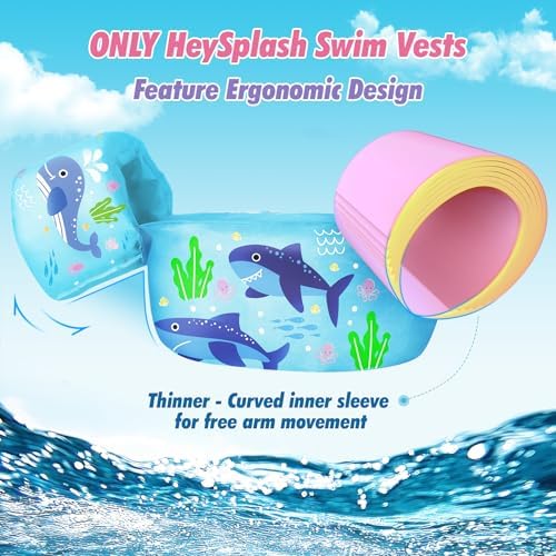 HeySplash Swim Vest for Kids, Toddler Pool Floaties Fit 20-50/70 Lbs, Children Swimming Vest with Adjustable Strap, Swim Jacket Water Wing Arm Float, Puddle Sea Beach Boat Jumper Boy Girl Baby