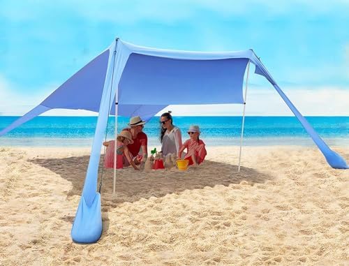 FBSPORT Beach Tent Sun Shelter, Portable Beach Shade Canopy UPF50+ with Sandbags for Outdoor Family Camping, Fishing, Backyard Fun, Picnic, 7 x 7ft