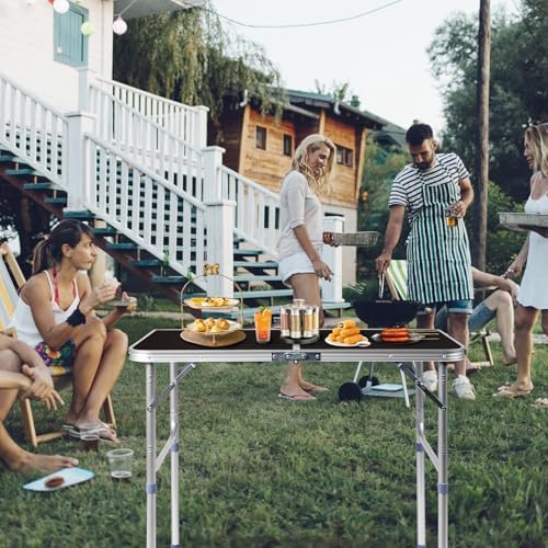 3.0 Ft Folding Portable Camping Table with Adjustable Height Legs, RV Dining Tables, Grill, DJ, BBQ, Dining, Picnic, Cooking, Beach, Garden, Black