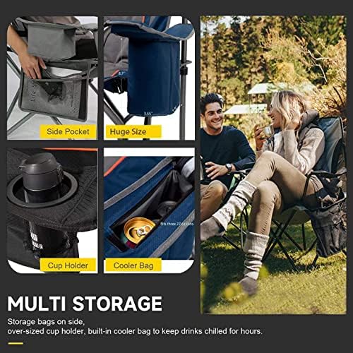 FAIR WIND Oversized Fully Padded Camping Chair with Lumbar Support, Heavy Duty Quad Fold Arm Chair with Cooler Bag - Support 450 LBS,Blue