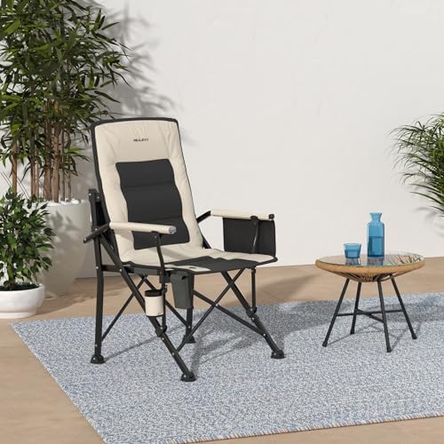 REALEAD Heated Camping Chairs - Fully Padded - Heavy Duty Folding Chairs for Outside, Supports 400 lbs, Portable Outdoor Camp Chairs for Sport Events, Concert, Beach