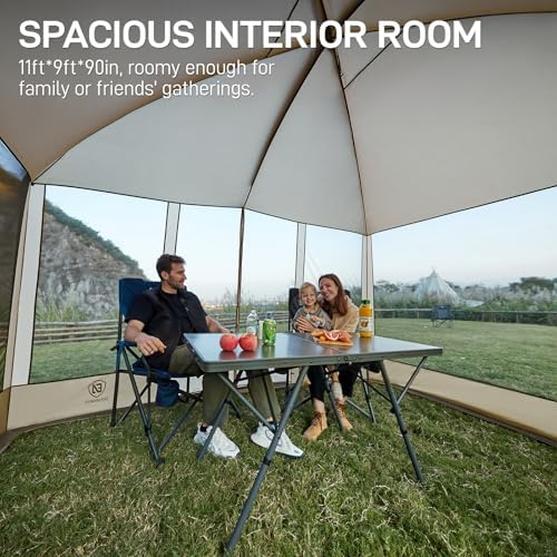 EVER ADVANCED Magnetic Screen House Room 11x9ft, Hands-Free Entry,Screenhouse with Sun Protection for Camping&Picnic, 11x9ftCamping Tent Canopy Shelter with Mesh, Brown