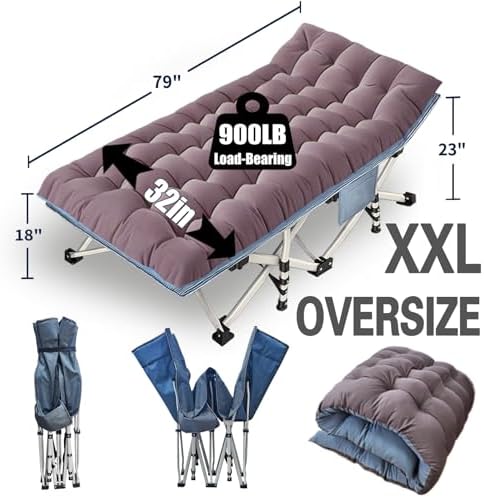 Oversize Camping Cot Extra Wide 32" Cots for Sleeping with Comfortable Mattress for Adults XXL Cots for Camping Folding Camping Bed Heavy Duty Guest Bed with Carry Bag for Indoor Outdoor Easy Setup