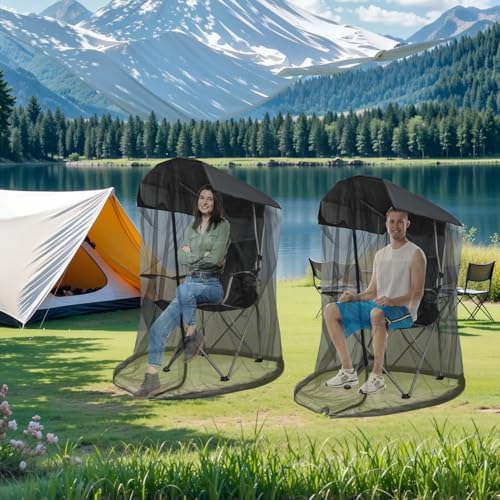 63" H Mosquito Net Cover for Canopy Chair, Bug Barrier Mosquitos Mesh Tent Black Chair Mosquito Netting with Zipper Opening 35"X32" Waterproof Roof for Fishing Camping Chairs Outdoors, Excluding Chair