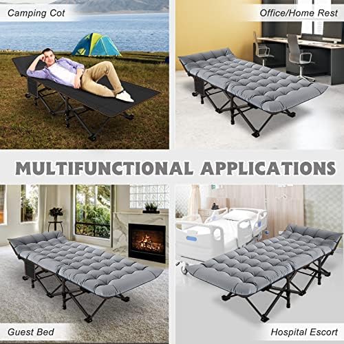 ABORON Folding Camping Cot W/Mat for Adults, Heavy Duty Outdoor Bed with Carry Bag,1200 D Layer Oxford Travel Camp Cots