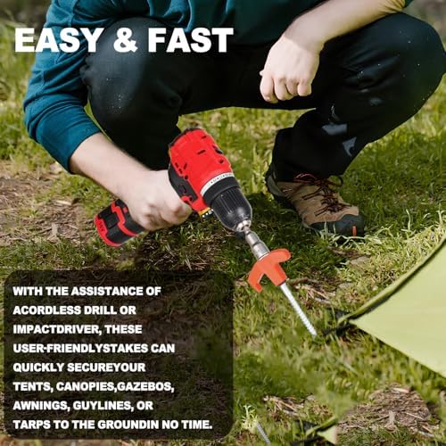 16 Pack Screw in Tent Stakes Heavy Duty,8 Inch Ground Anchors Screw in,Metal Stakes with Hex Head Driver,Camping Tent Accessories.(Orange)