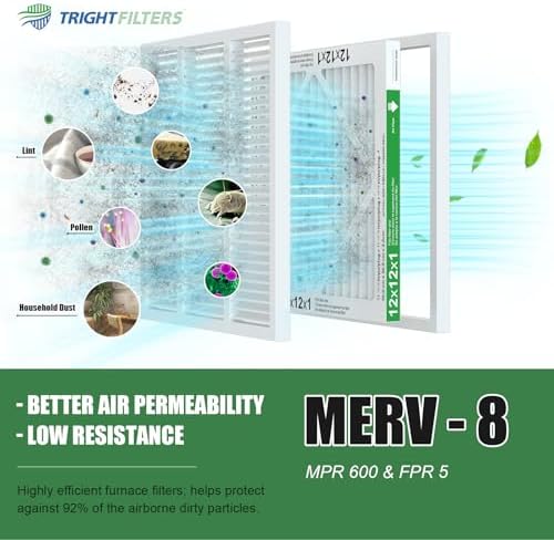 12x12x1 Air Filter 4 Pack, MERV 8 Pleated Dust Defense Air Filters Replacement Air Conditioner HVAC AC Furnace Filter, Durable and Lightweight