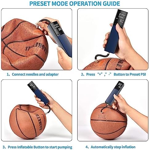 Pumteck Electric Ball Pump, Smart Air Pump Portable Fast Ball Inflation with Precise Pressure Gauge and Digital LCD Display for Football Basketball Volleyball Football (2 Pin and 1 Spout)