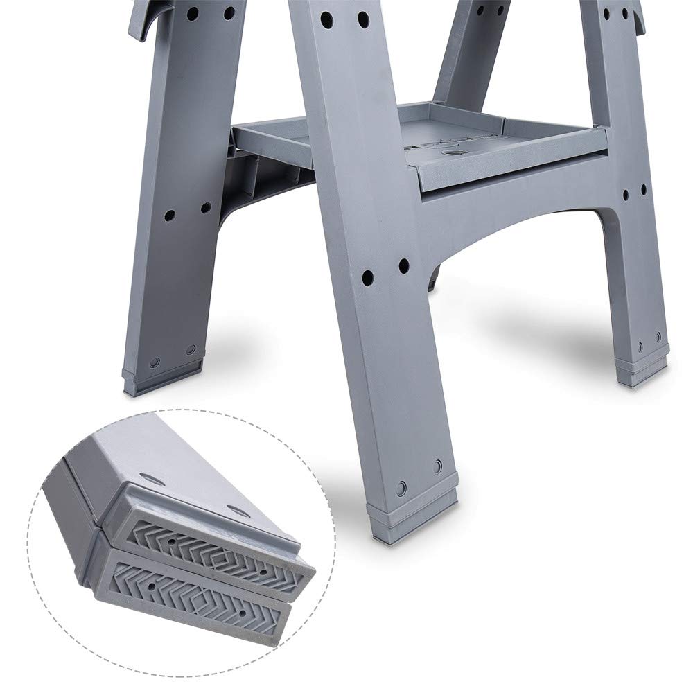 Amazon Basics Rectangular Folding Sawhorse, Collapsible, Folds Flat, 900 Pound Capacity, Set of 2, Orange and Grey